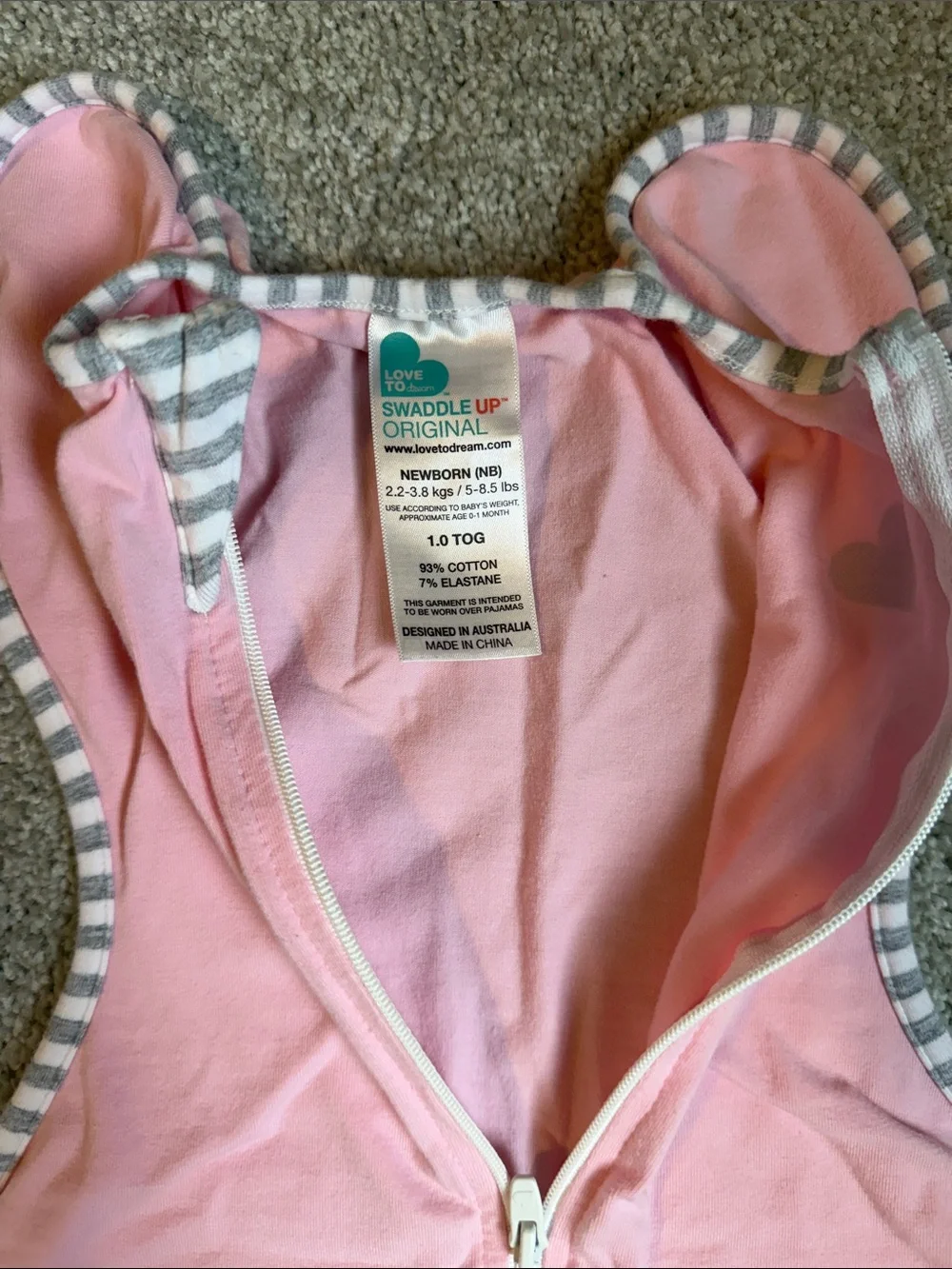 Love to dream Pink Swaddle Sleep Sack with Stripe Trim